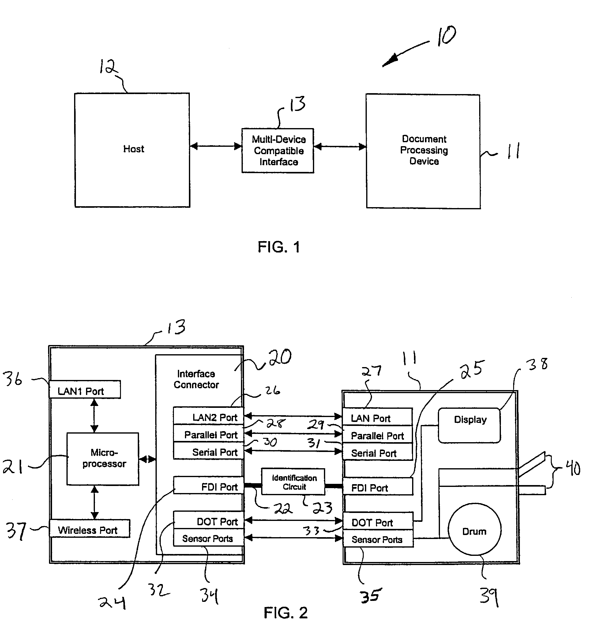 Document processing system including multi-device compatible interface and related methods