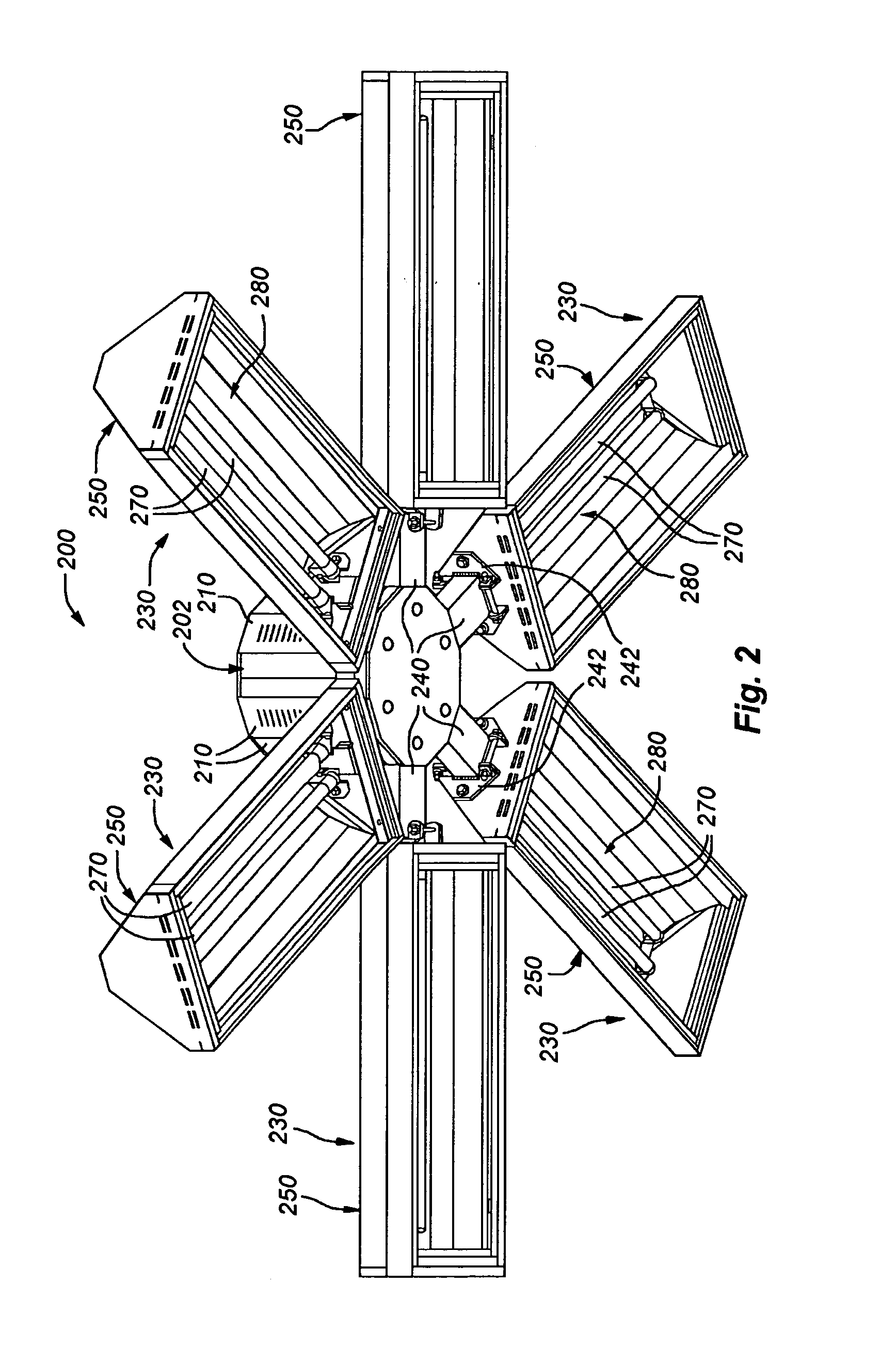 Multi-arm adjustable fluorescent lighting fixture