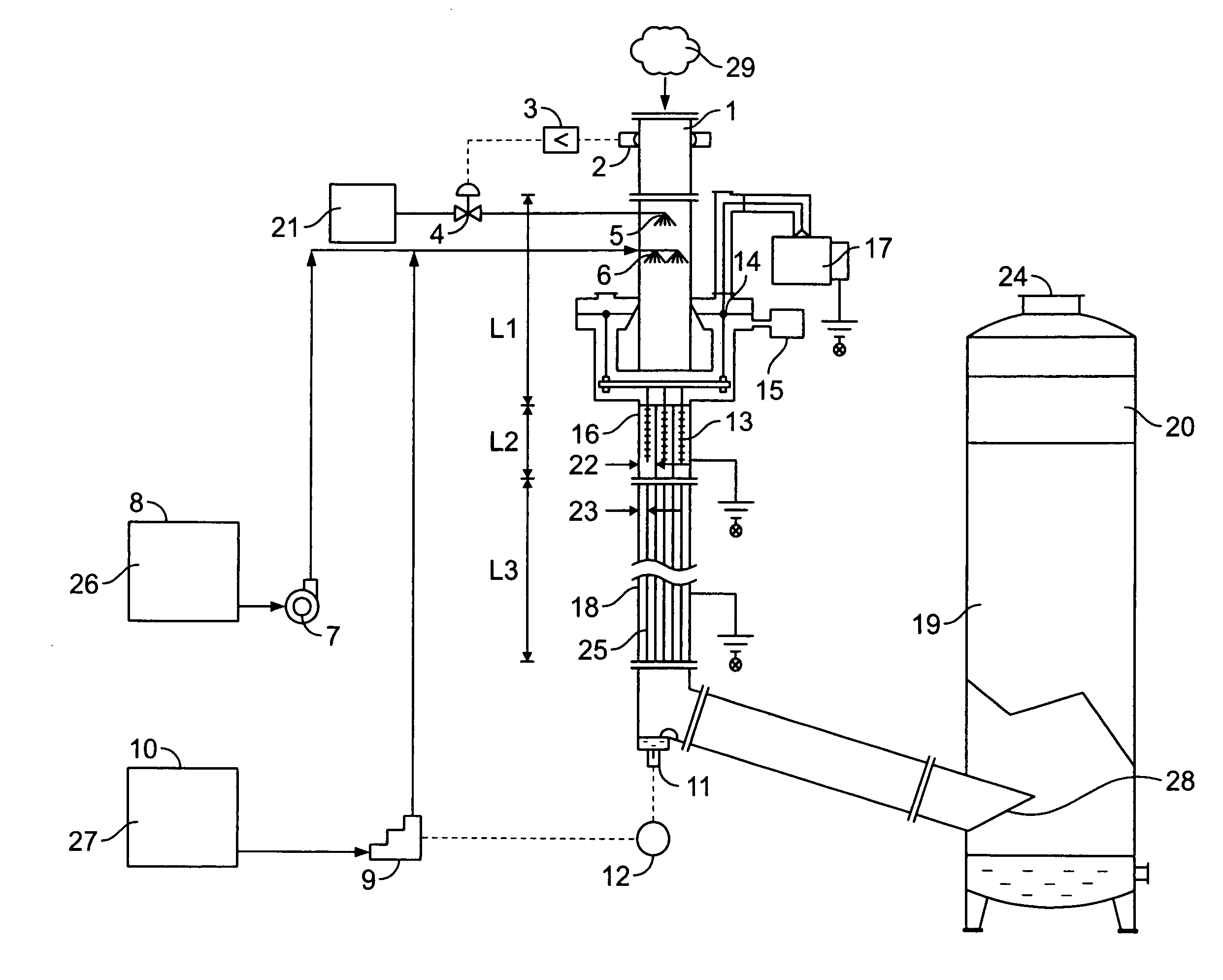 Wet electrostatic liquid film oxidizing reactor apparatus and method for removal of NOx, SOx, mercury, acid droplets, heavy metals and ash particles from a moving gas