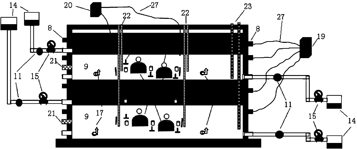 Three-dimensional underground pressure-bearing water flow-subway tunnel structure interaction simulating device