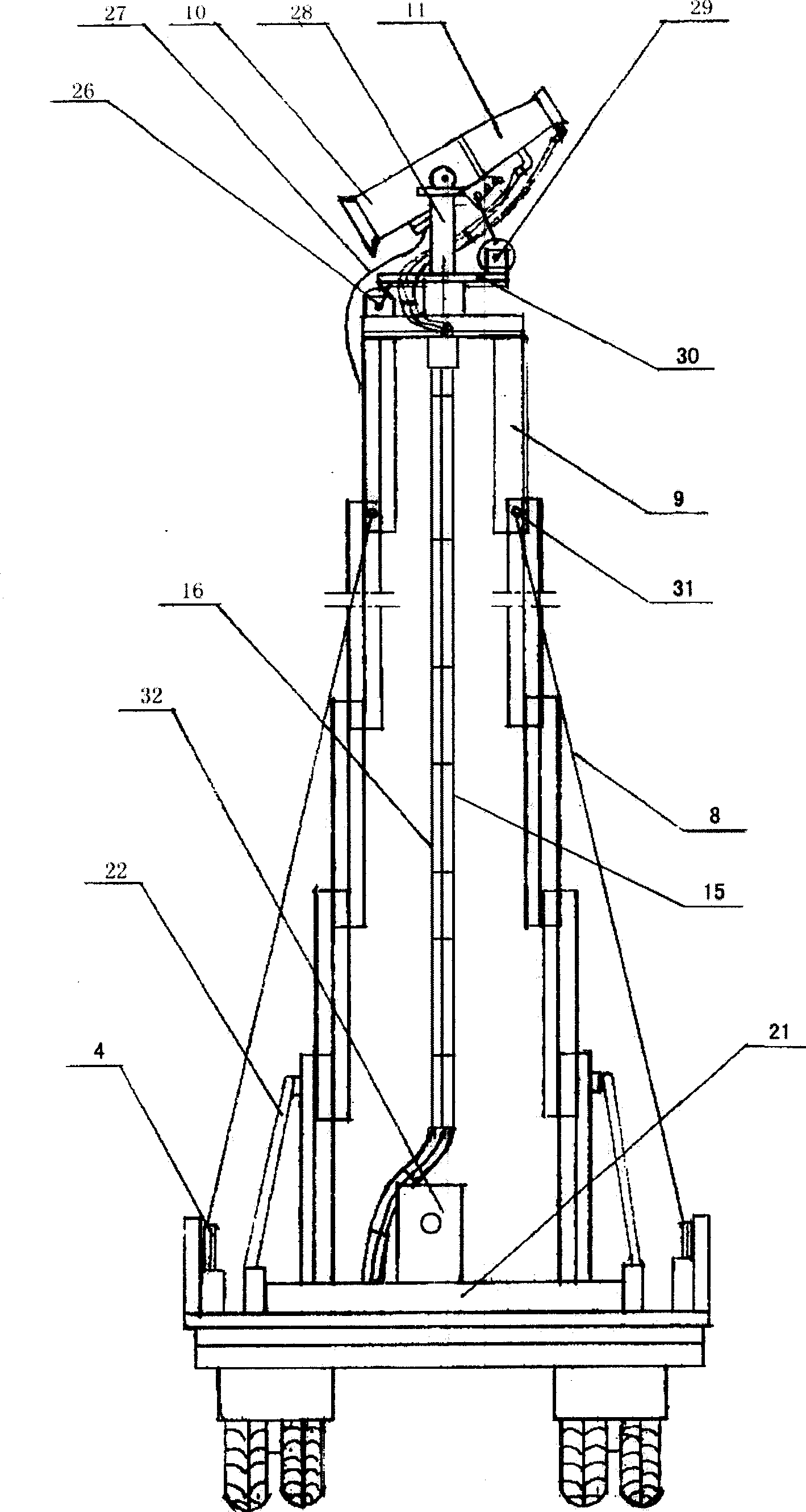 Vehicle mounted double-mast up-down long-spray-distance forest protecting wind delivering spray machine