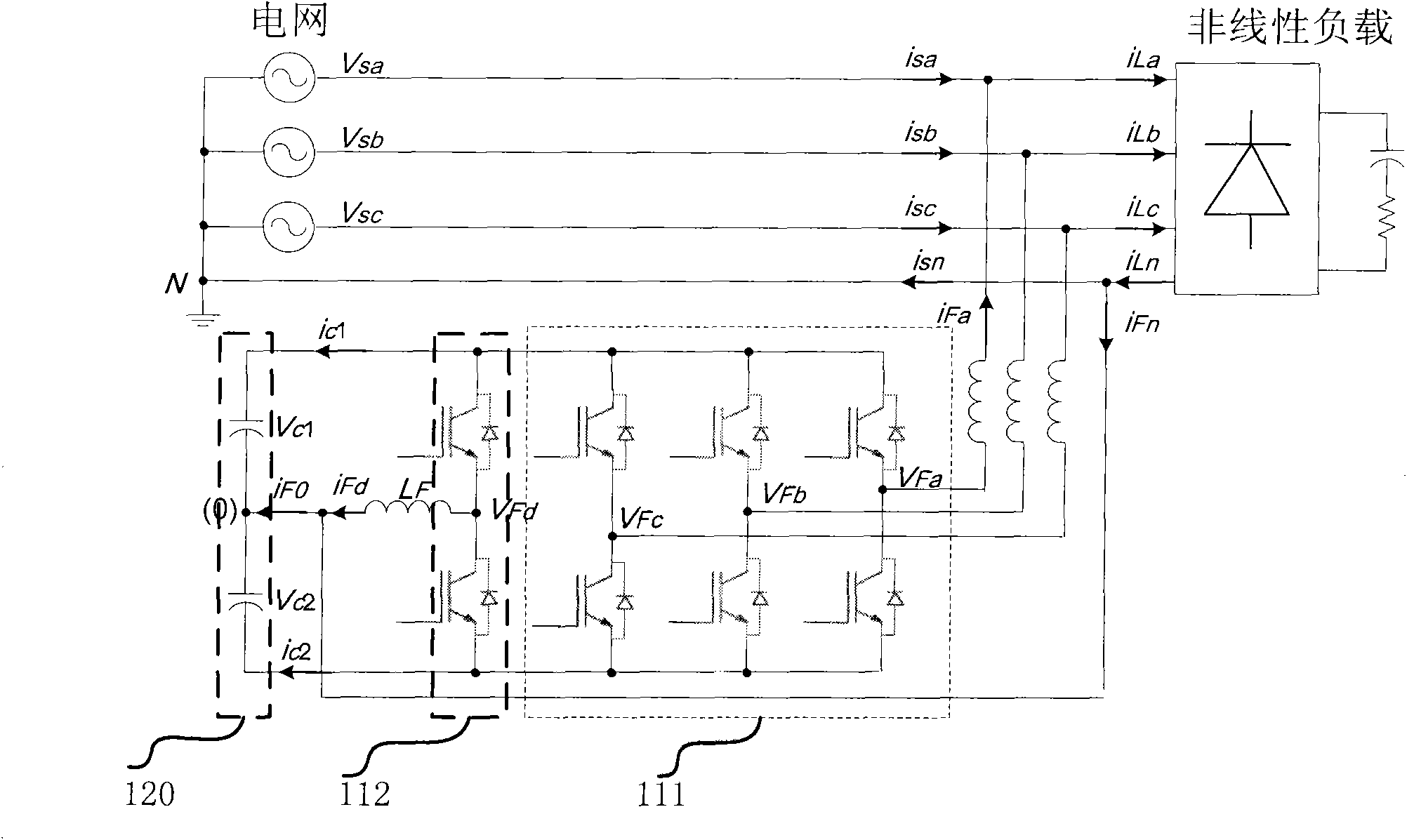 Parallel-connection active power filter suitable for three-phase four-wire power grid system