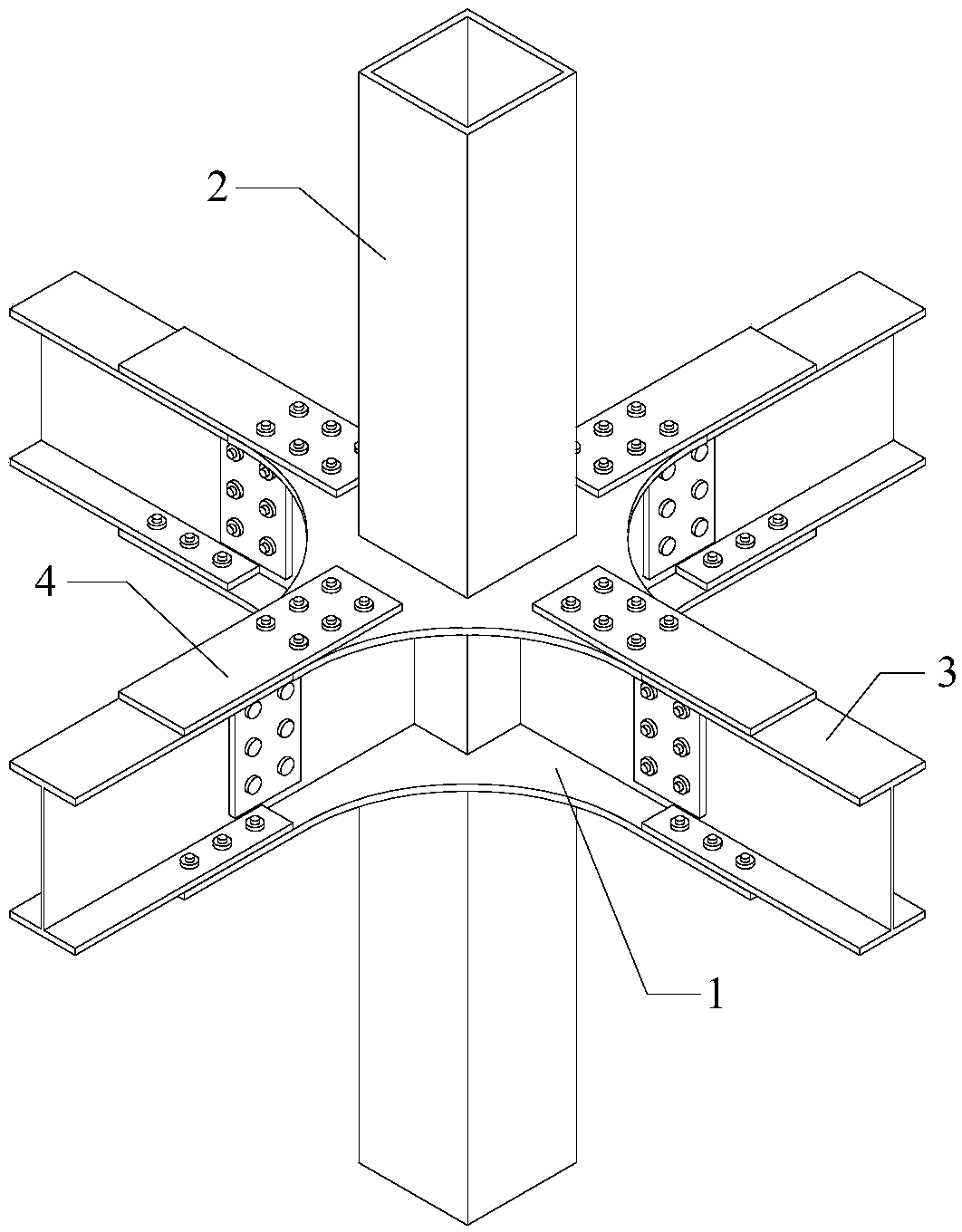 Joint structure for rigid connection of rolled steel beam and steel column, manufacturing method and house structure system