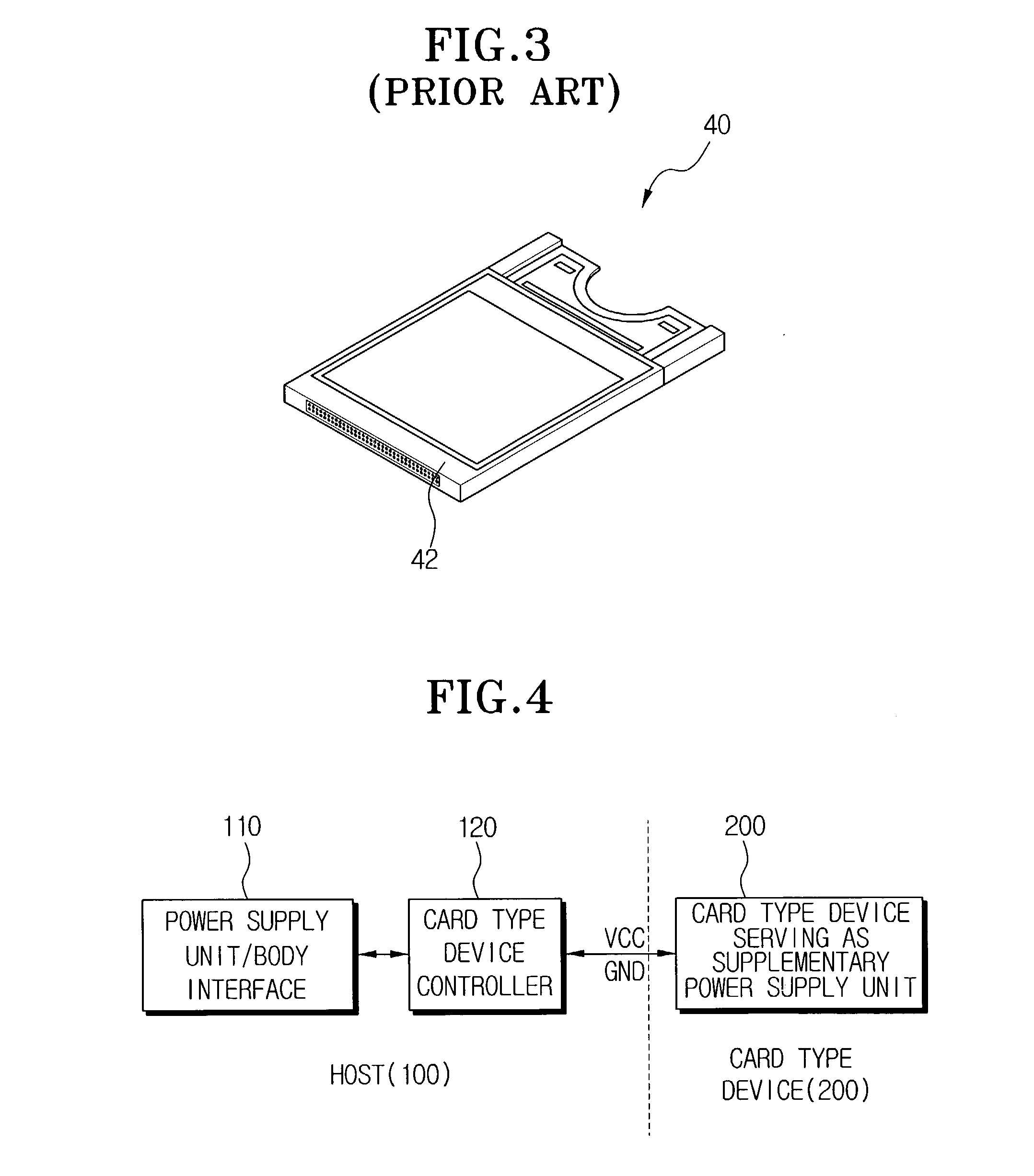 Card type device serving as supplementary battery and host using the same