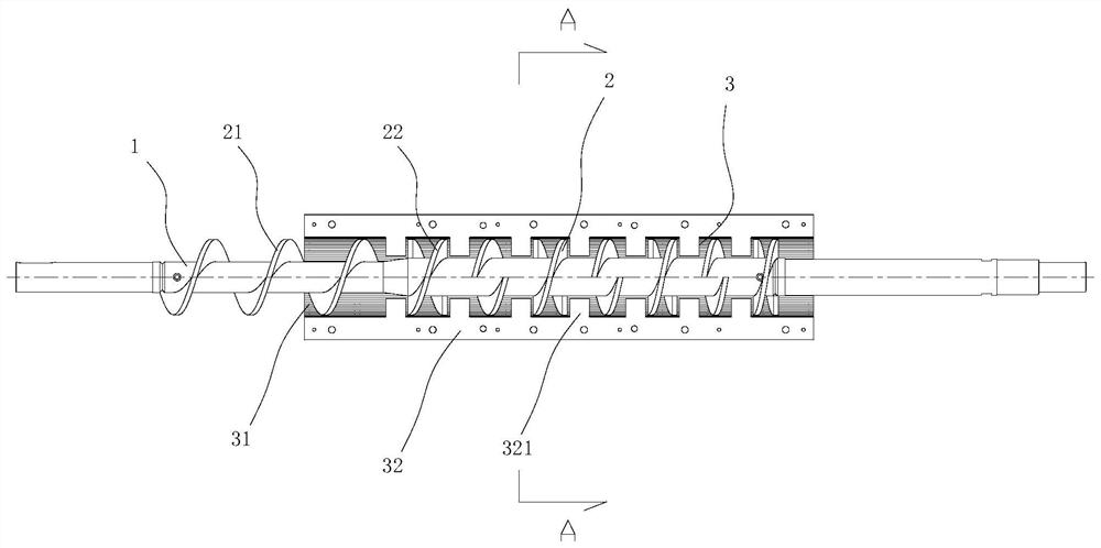 Intermittent spiral squeezing device and fruit and vegetable cold squeezing equipment