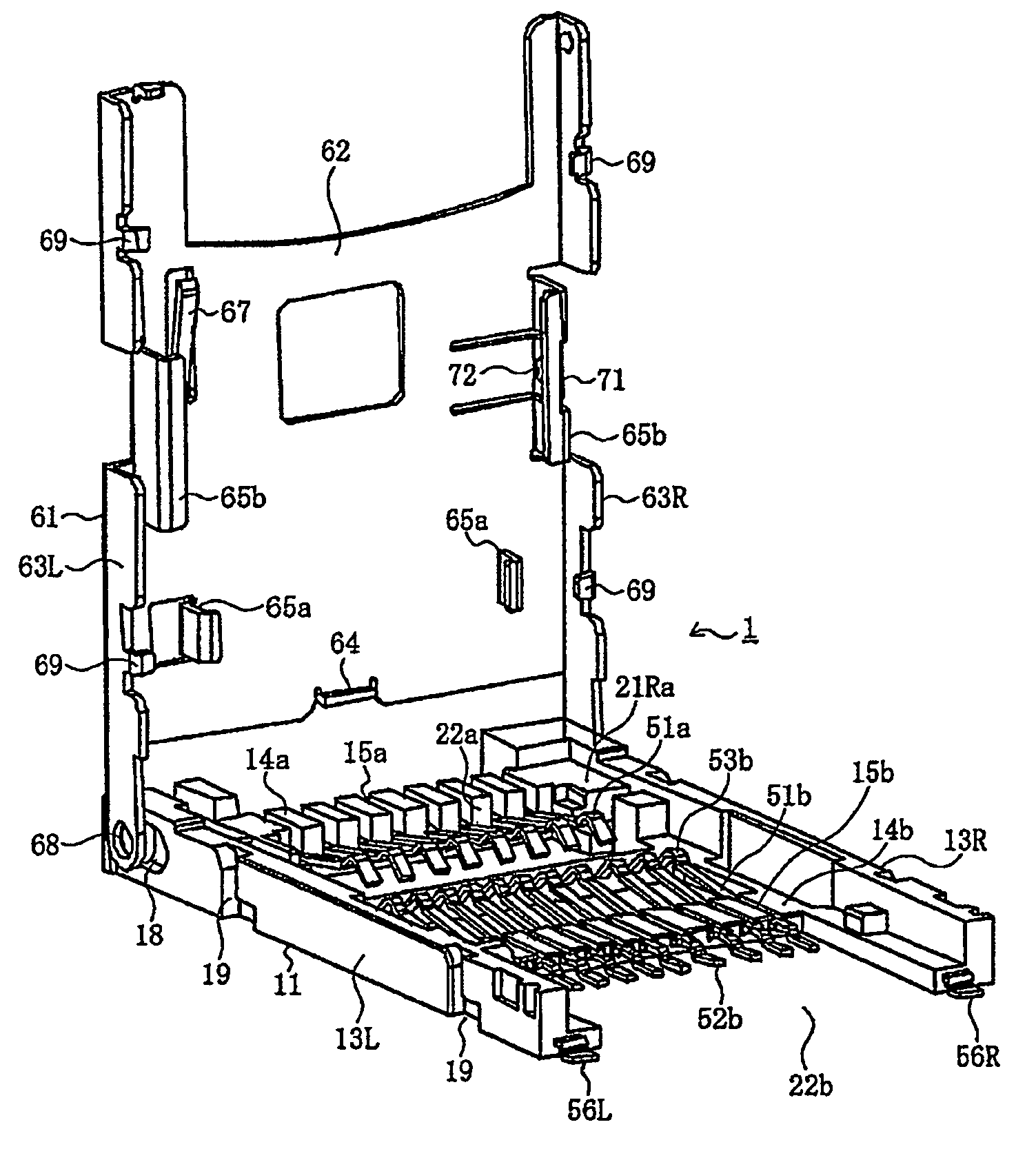 Card connector for receiving multiple cards