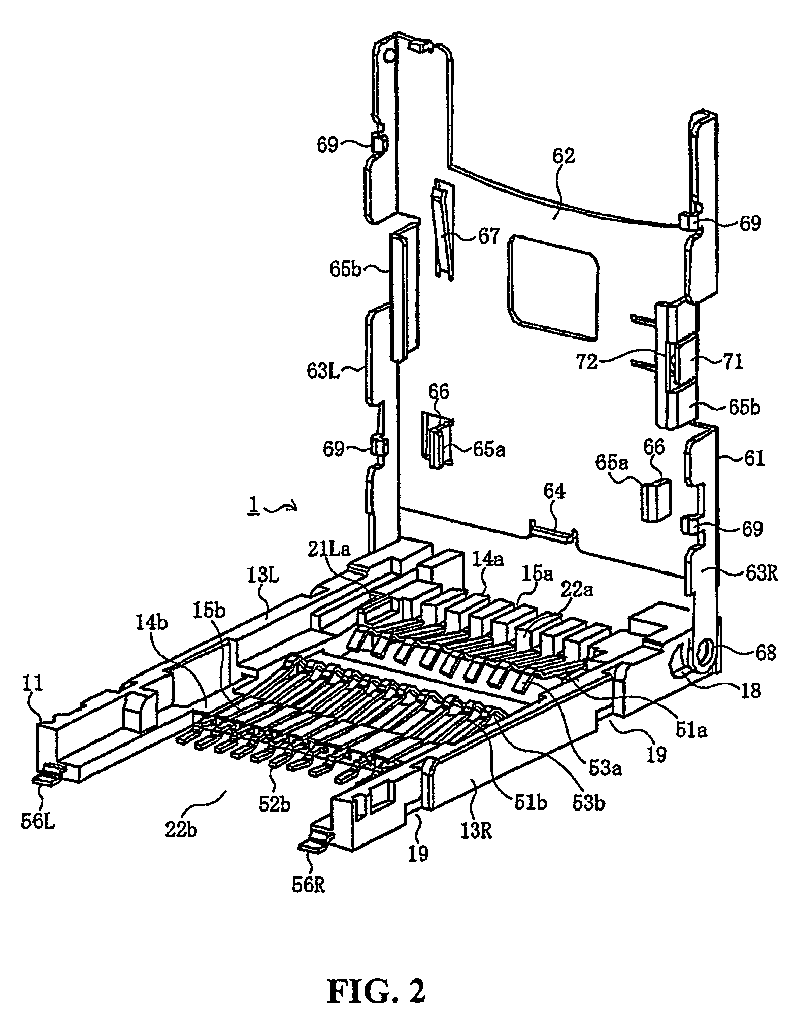 Card connector for receiving multiple cards