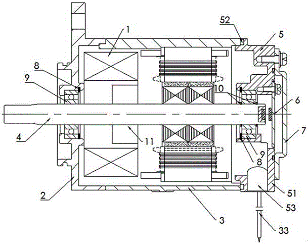 Direct current brushless motor provided with brake and used for clutch