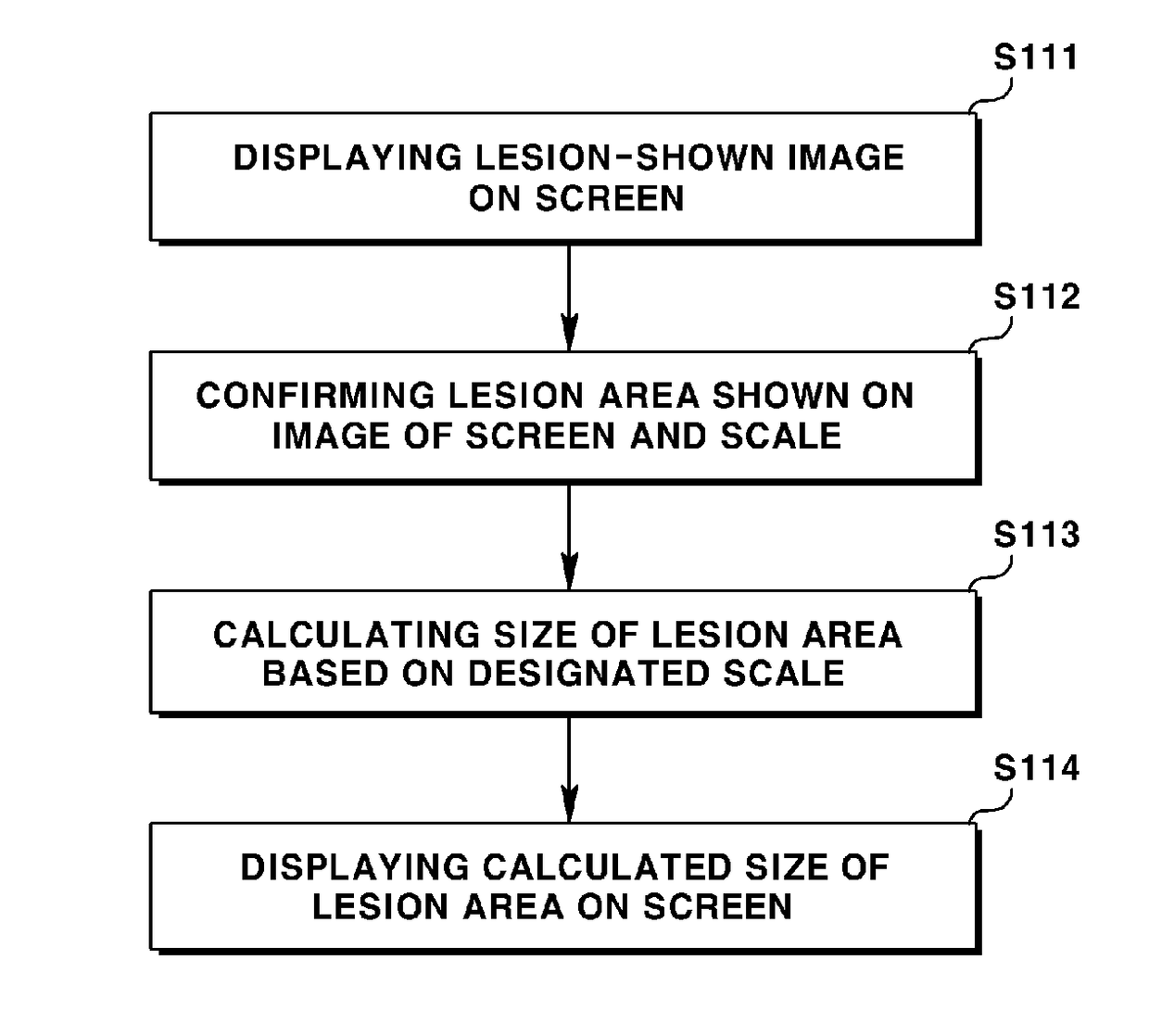 Method for measuring size of lesion which is shown by endoscope, and computer readable recording medium