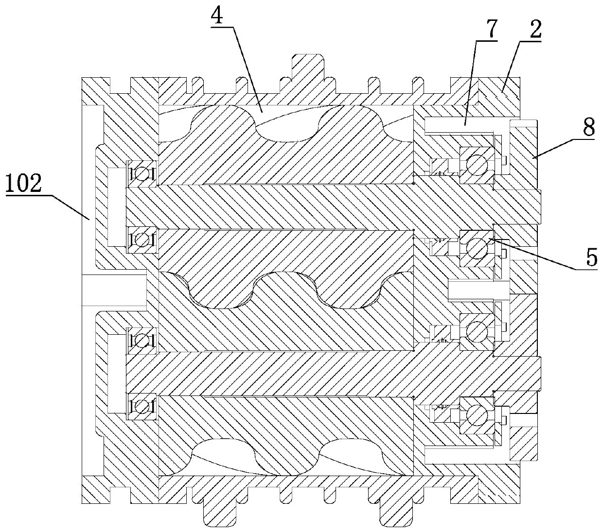 Six-blade roots supercharger