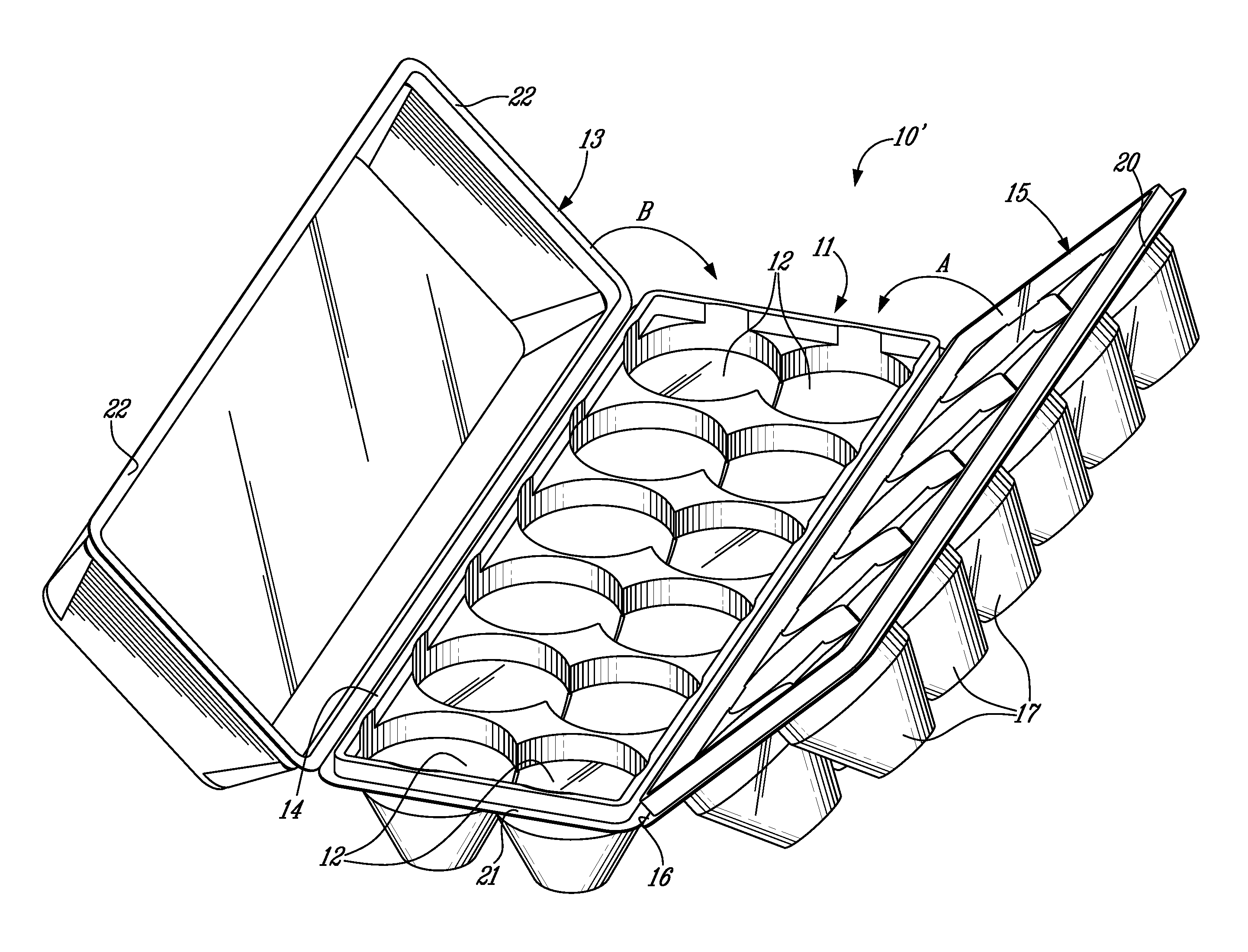 Egg container with stack-spacing system