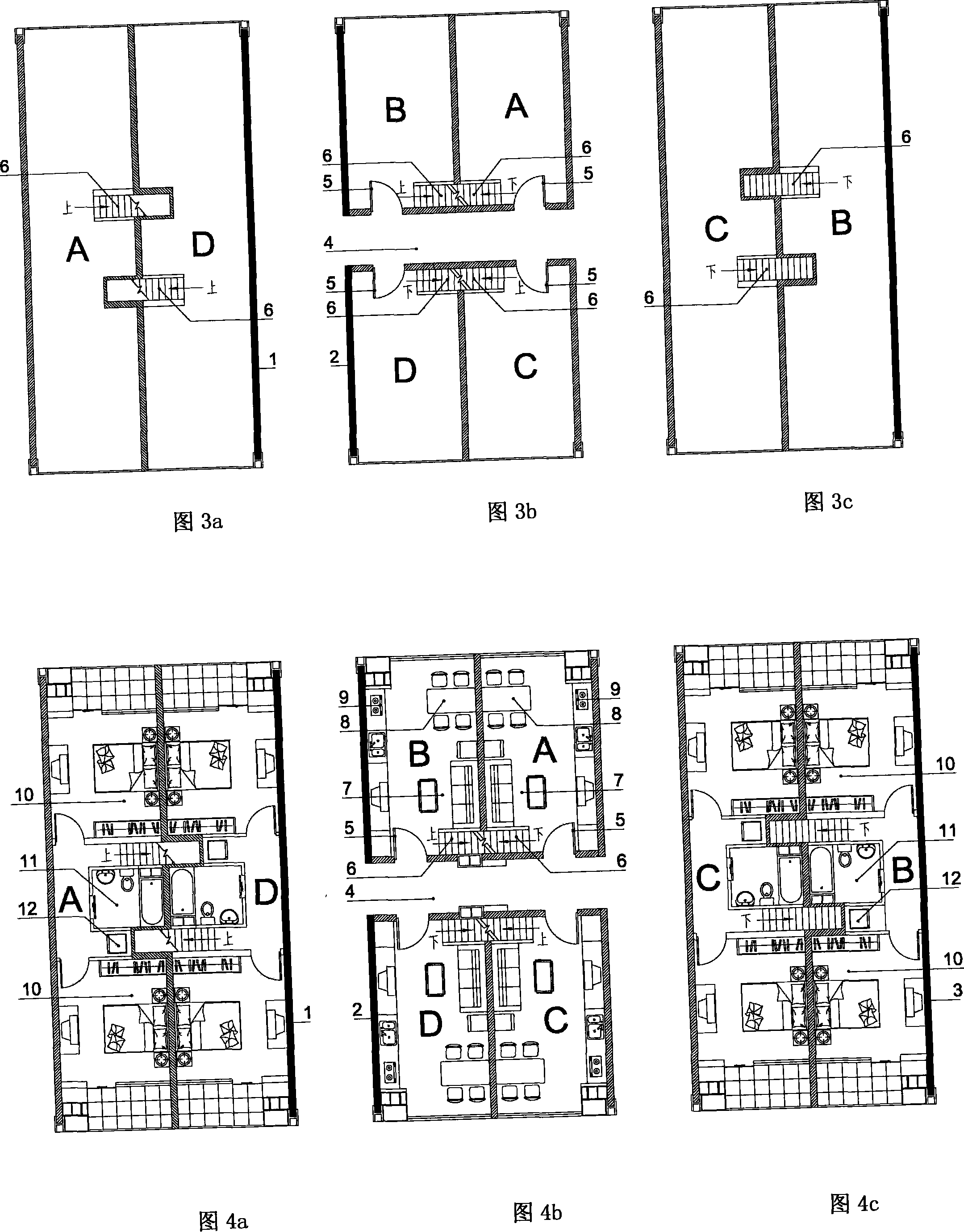 Four apartment combined north and south permeation interleaving steel truss residential building apartment type