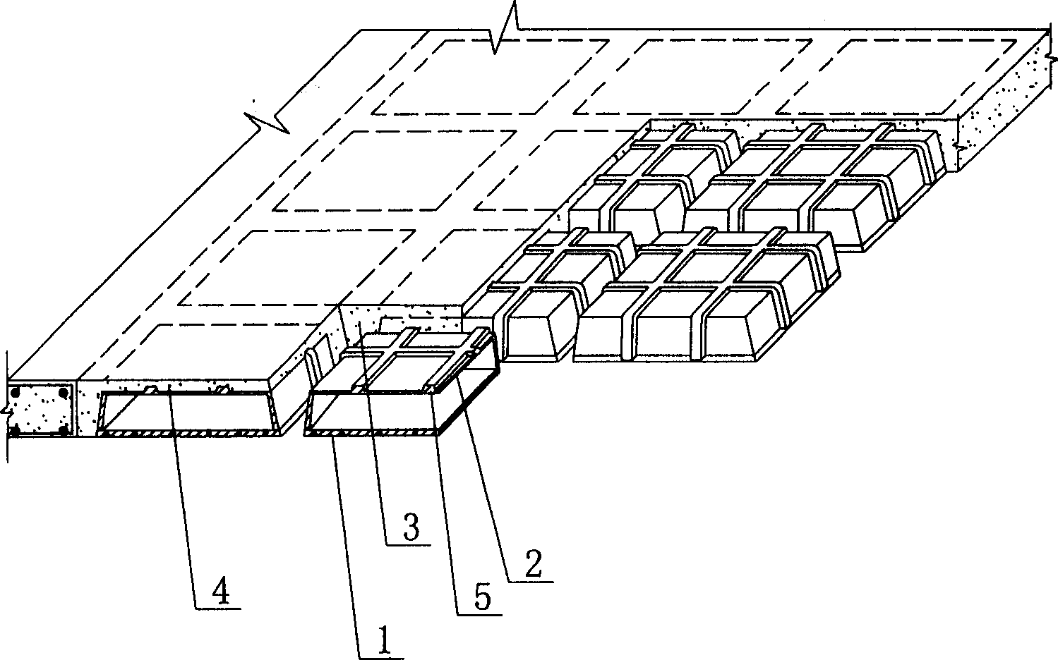 Hollow floor slab with hidden and dense ribs