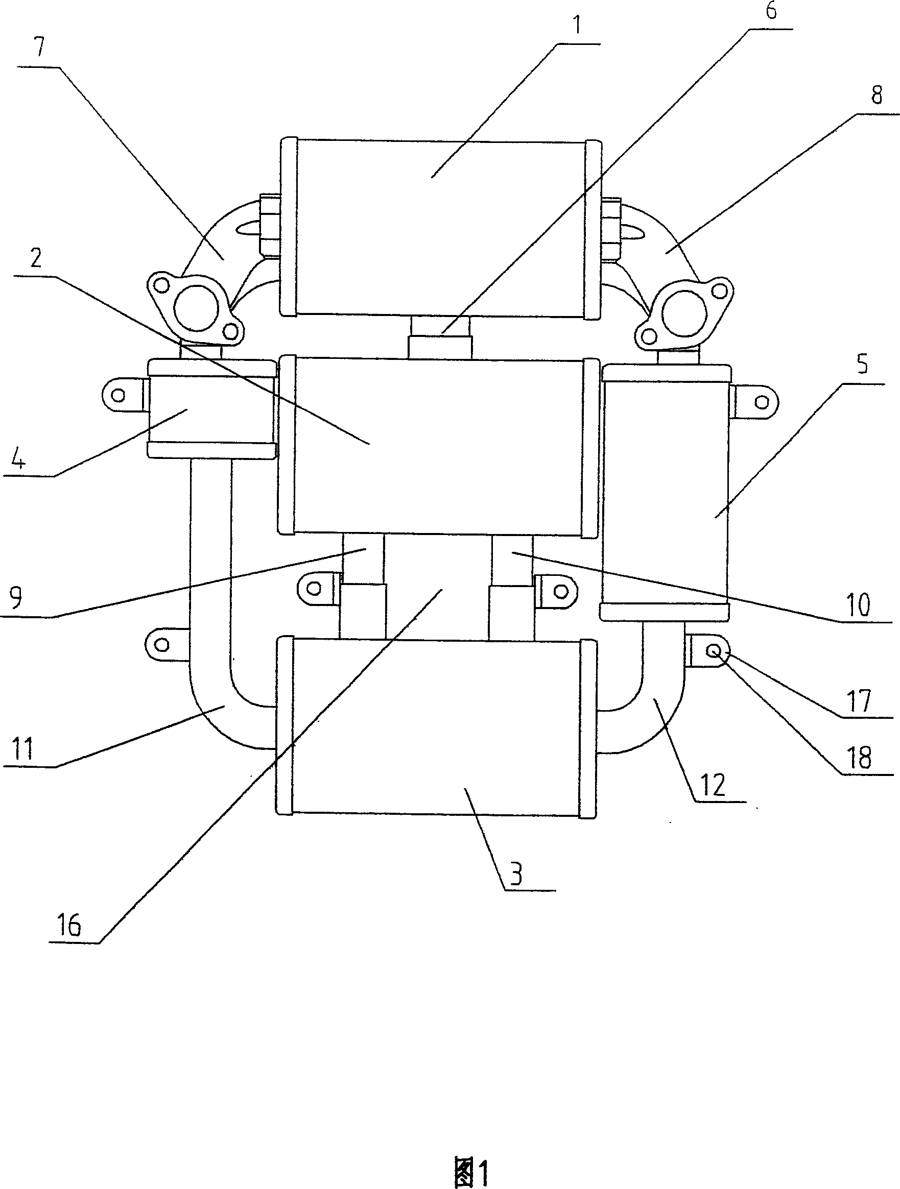 V-shape two-cylinder engine muffler