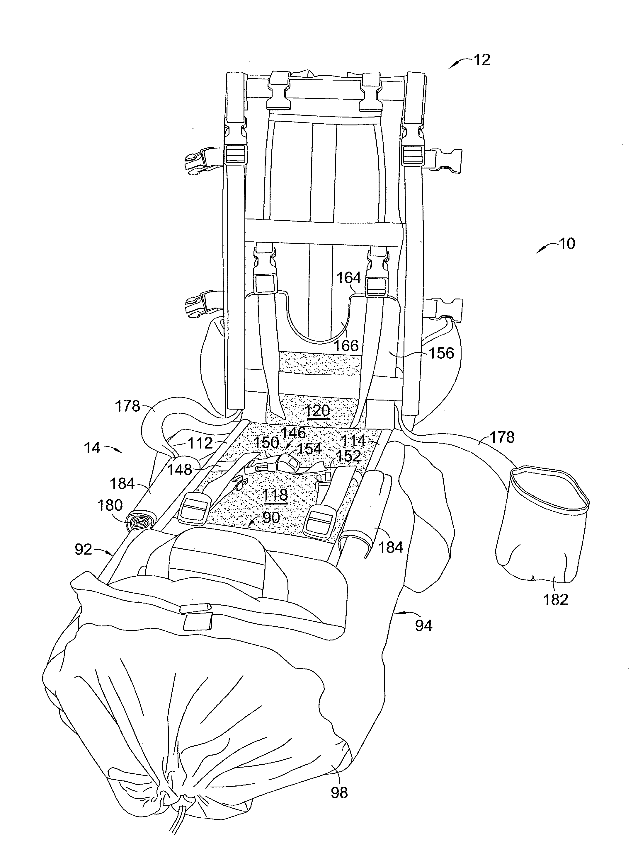 Backpack frame and bag system