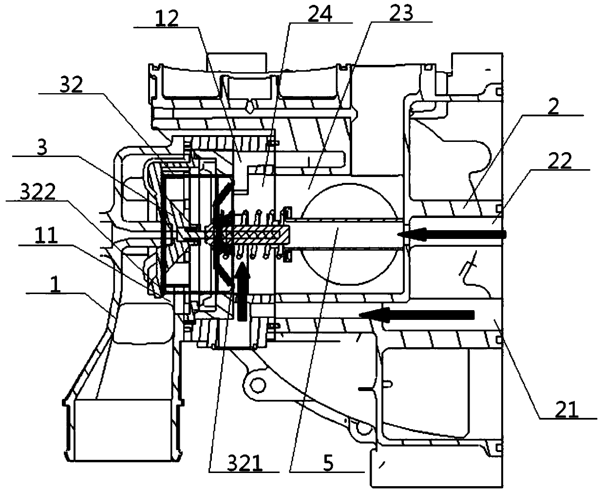 Thermostat system with special inlet arrangement for commercial vehicles and its temperature sensing method