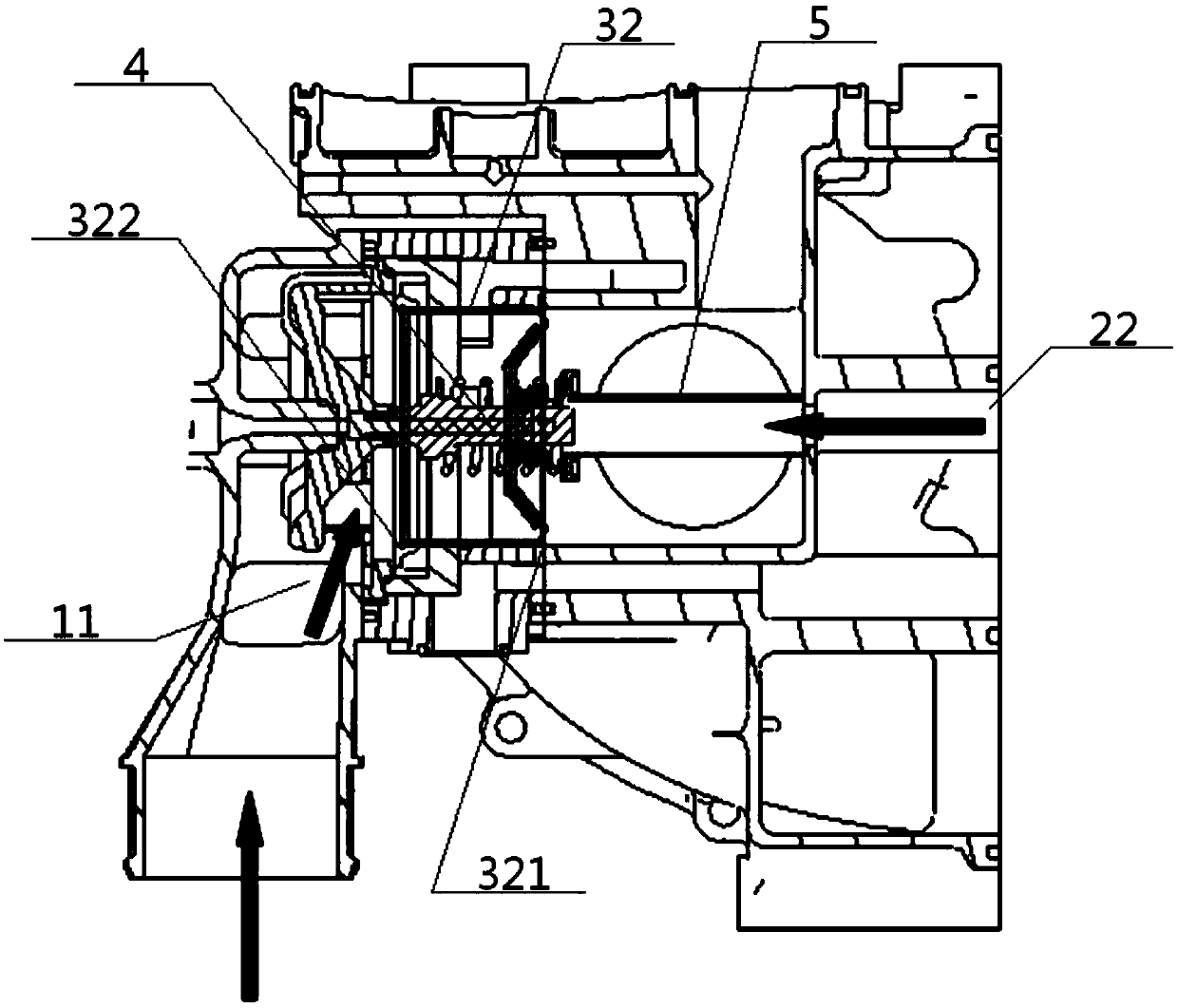 Thermostat system with special inlet arrangement for commercial vehicles and its temperature sensing method