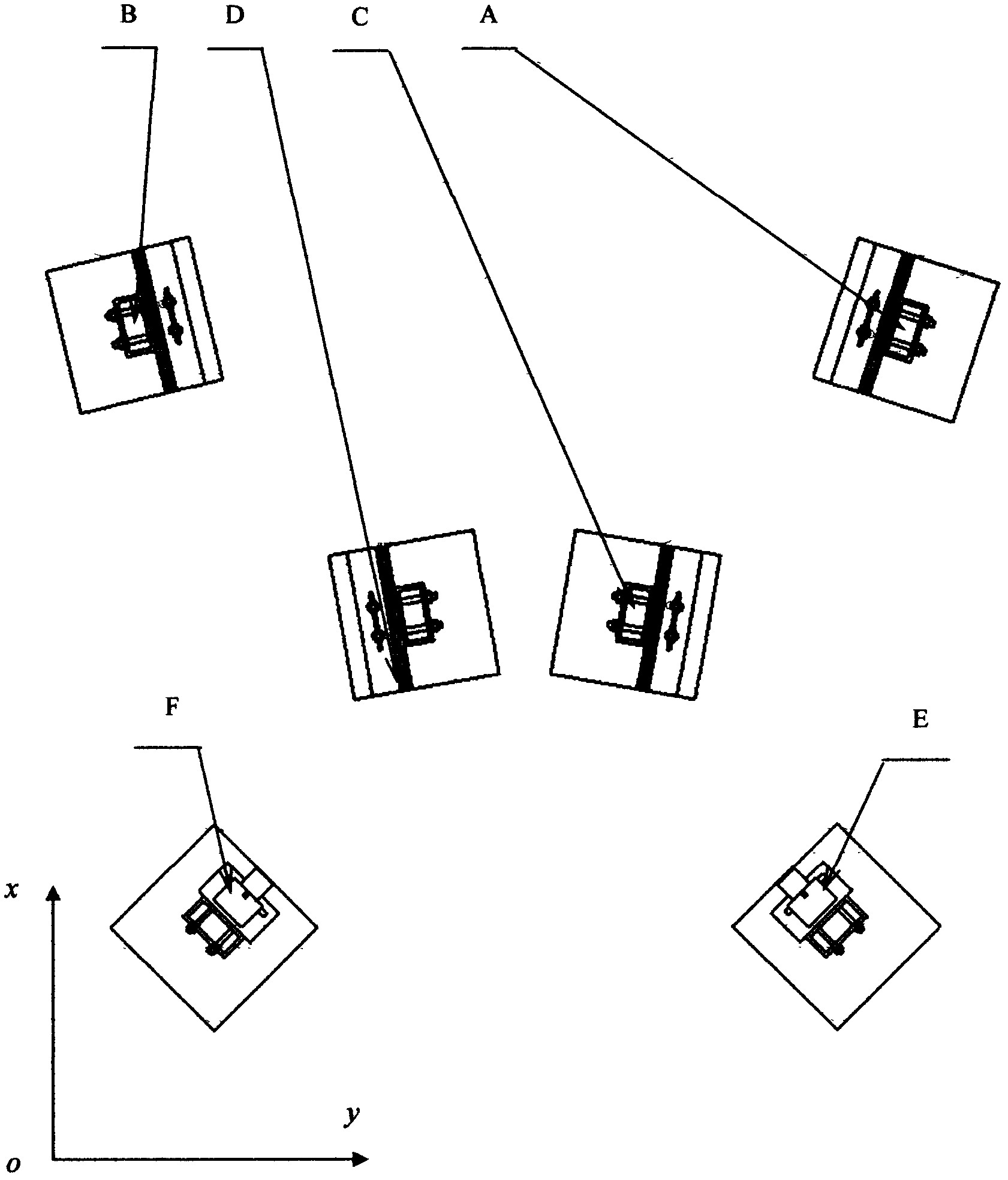 Six-post type three-dimensional visual detection system for automobile wheel alignment parameters