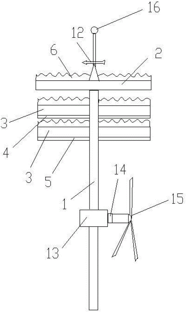 Telescopic solar energy power generation device with lightning protection, wind power generation and light collecting mirror functions