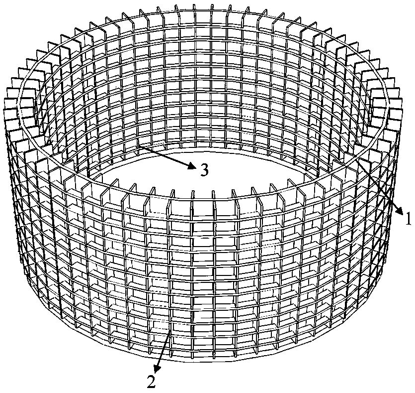 Steel grid ring type wind power tower base ring facility and construction method