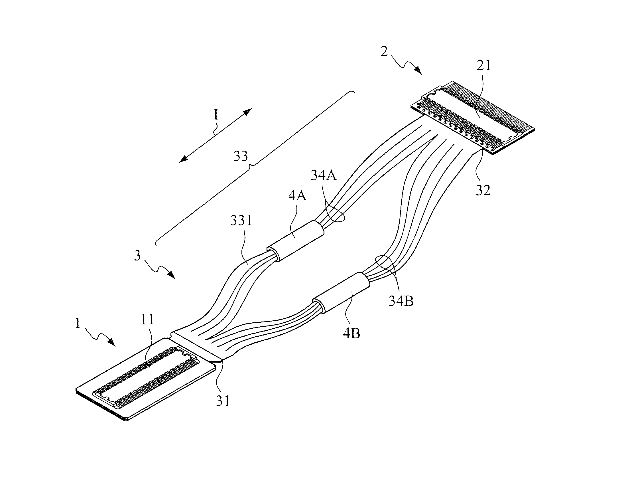 Flexible circuit cable with at least two bundled wire groups