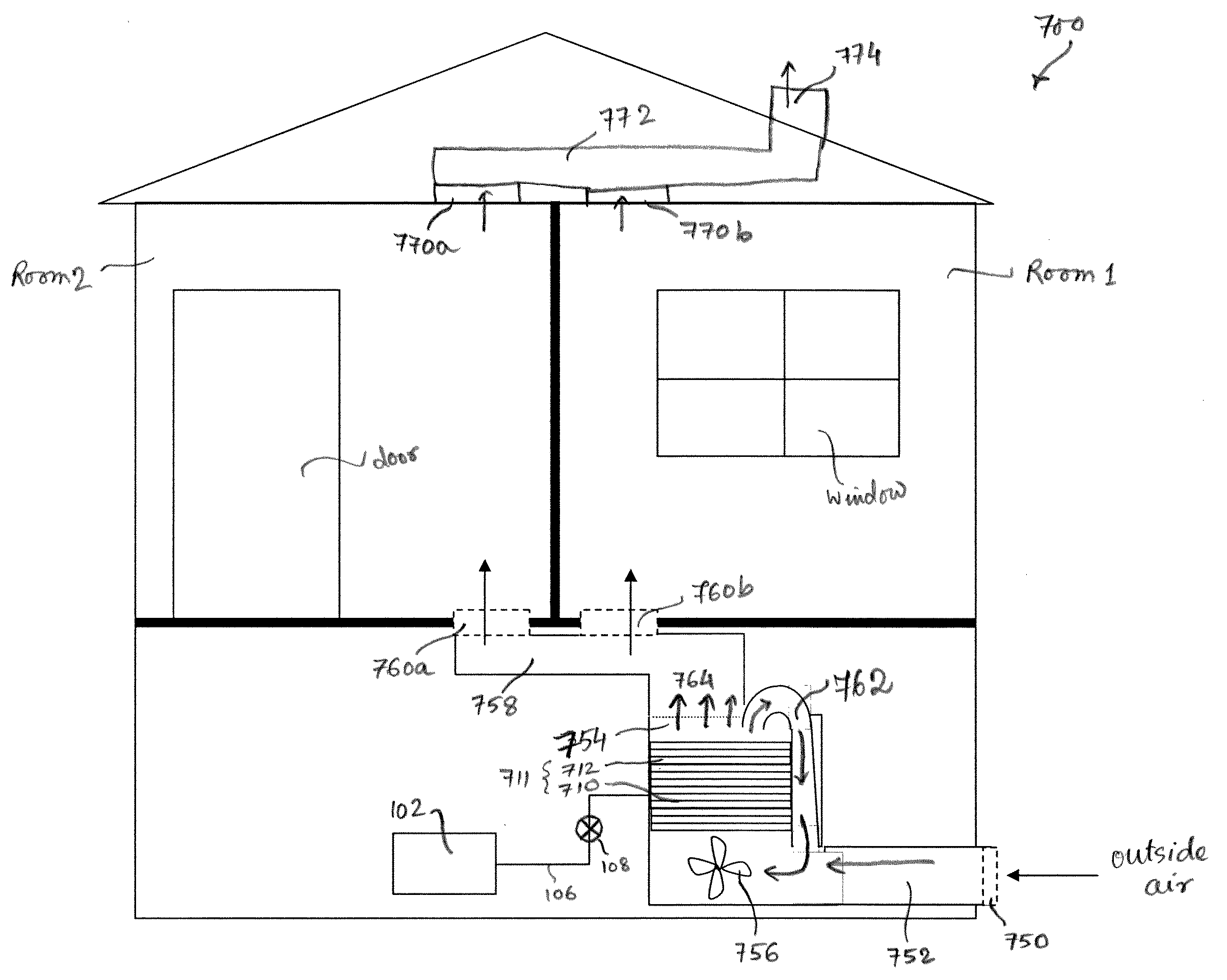 Heating and cooling system using compressed fluid