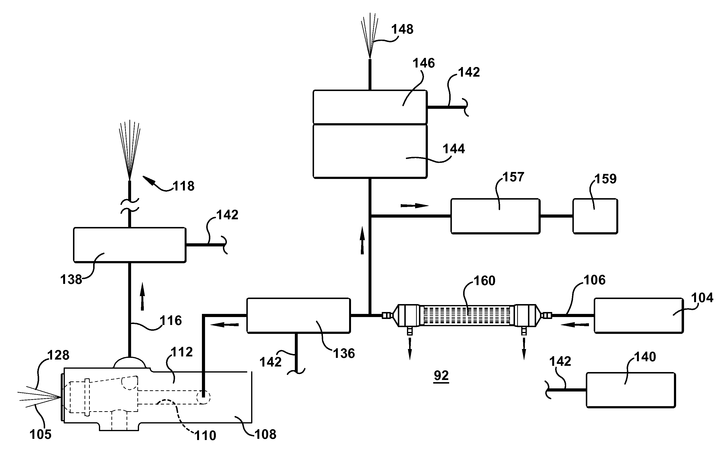 Preventing gas from occupying a spray nozzle used in a process of scoring a hot glass sheet