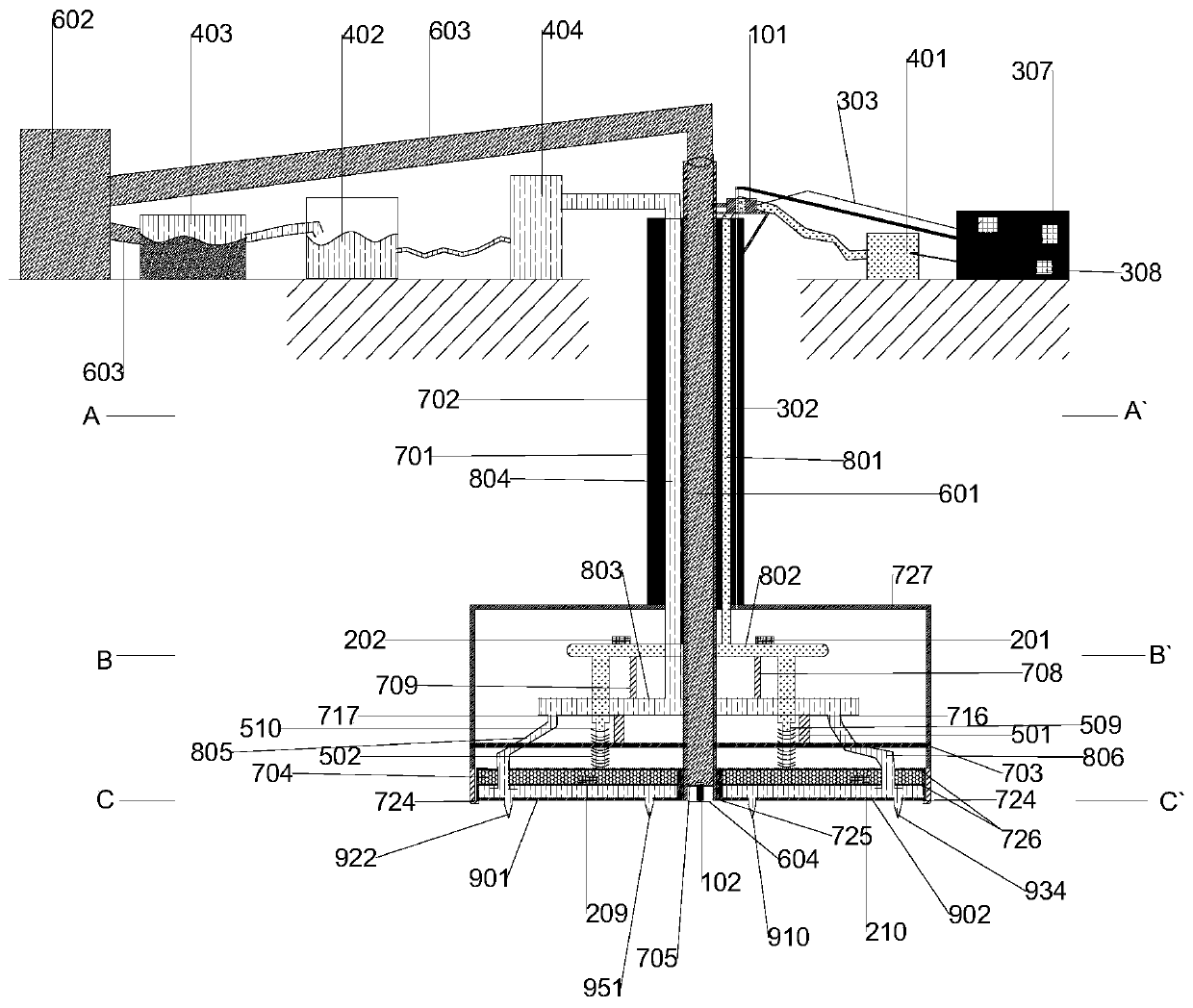 Balanced telescopic full hydraulic drilling and cutting device for soft and hard formations