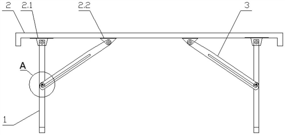 Folding supporting leg with auxiliary supporting structure