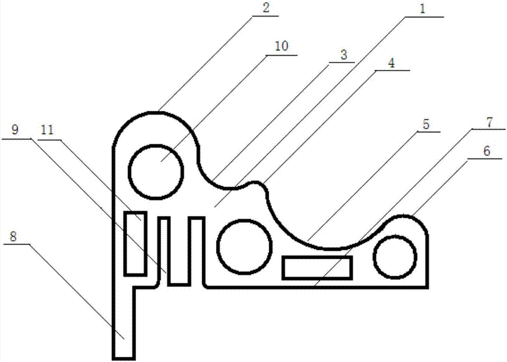 Hollow insertion type edge shrinkage line with double semicircular projections and double concave arcs