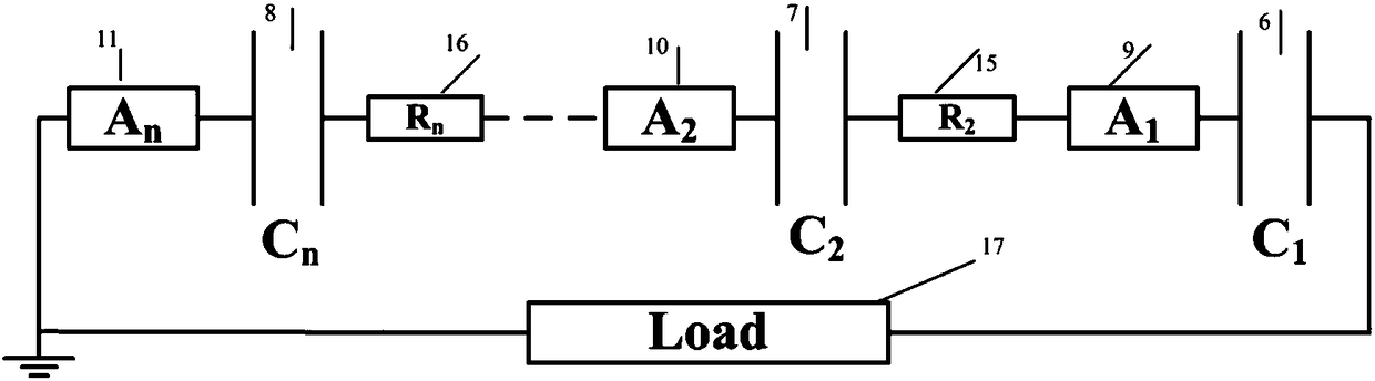 Plasma synthetic jet serial discharge device and method based on marx generator