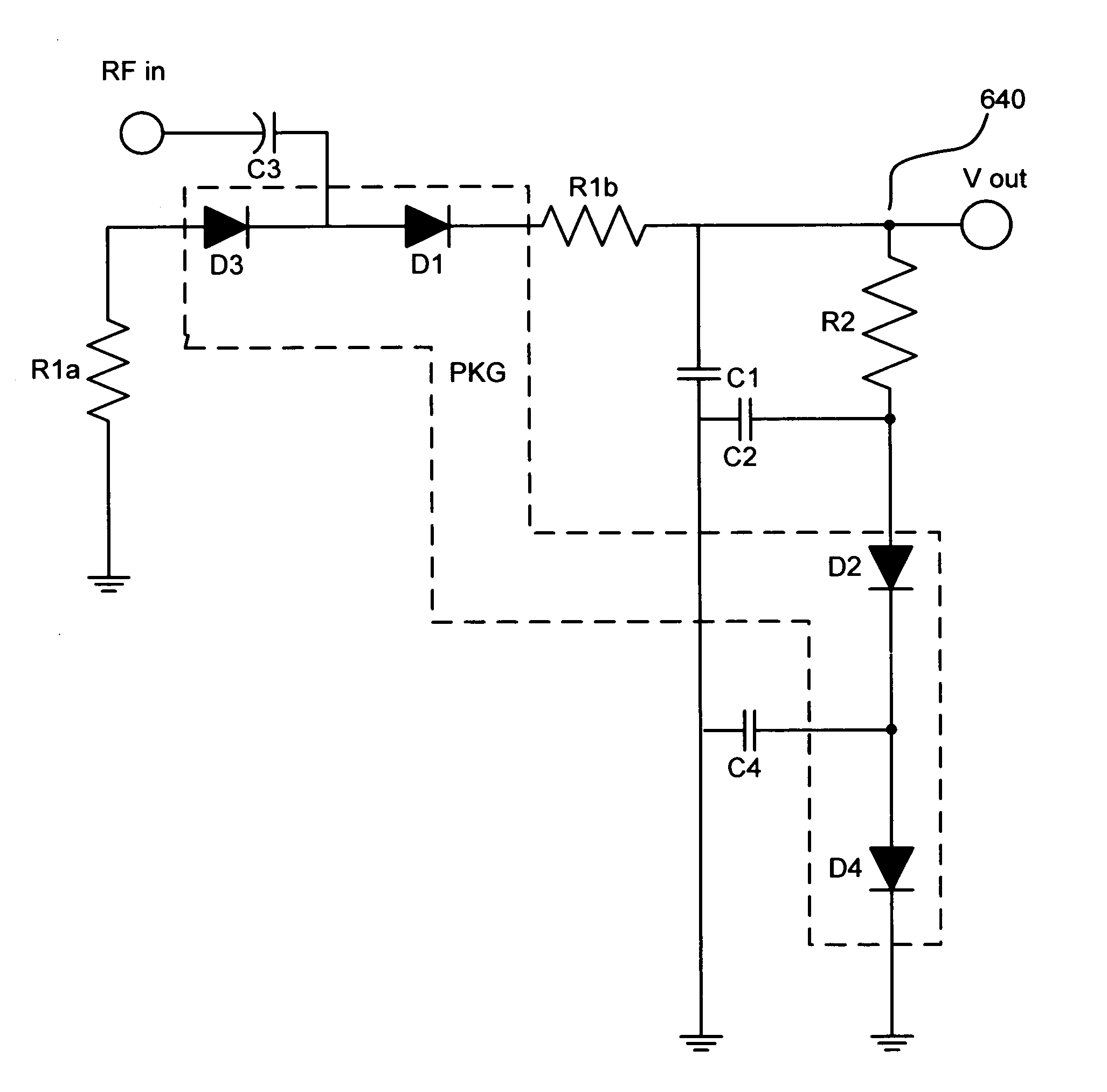 Temperature compensated, high efficiency, controlled input impedance diode detector