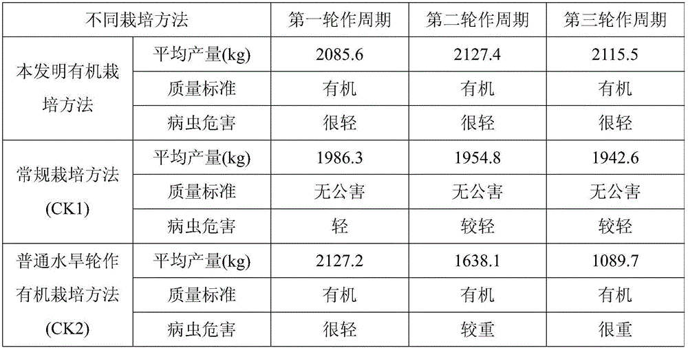 Crop rotation organic cultivation method for summer and autumn watermelons, vegetable broad beans, rice and chufas