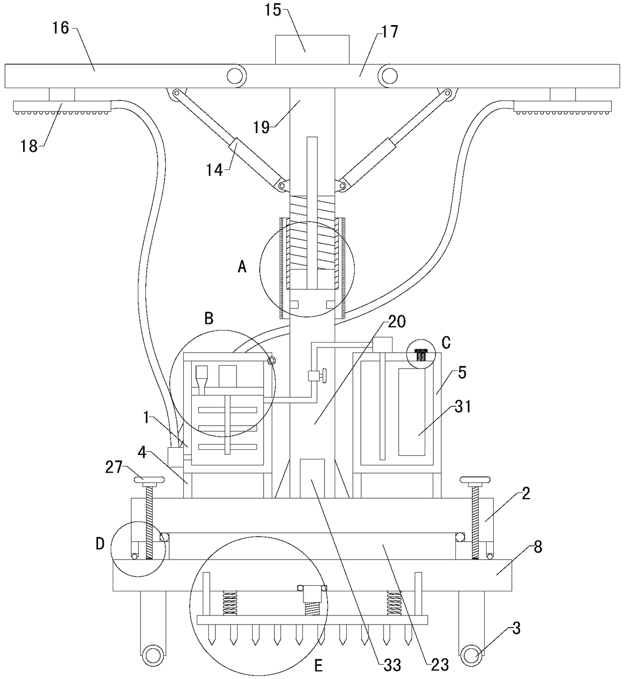 Nutritional solution preparing and spraying device for navel orange planting