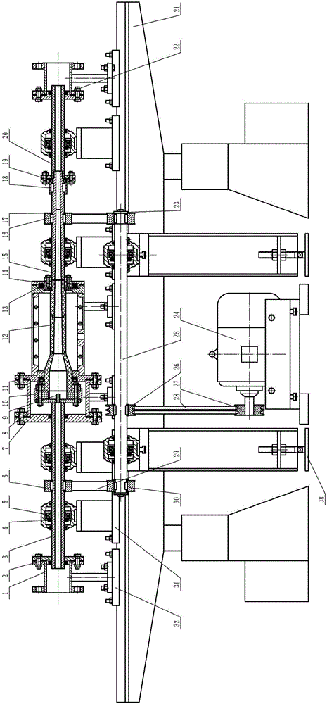 Test experiment device for flow field in rotating reducing round tube