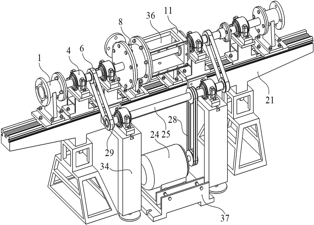 Test experiment device for flow field in rotating reducing round tube