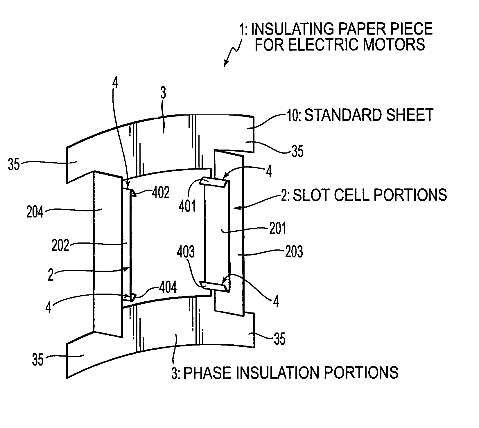 Insulating paper piece for electric motors and electric motor