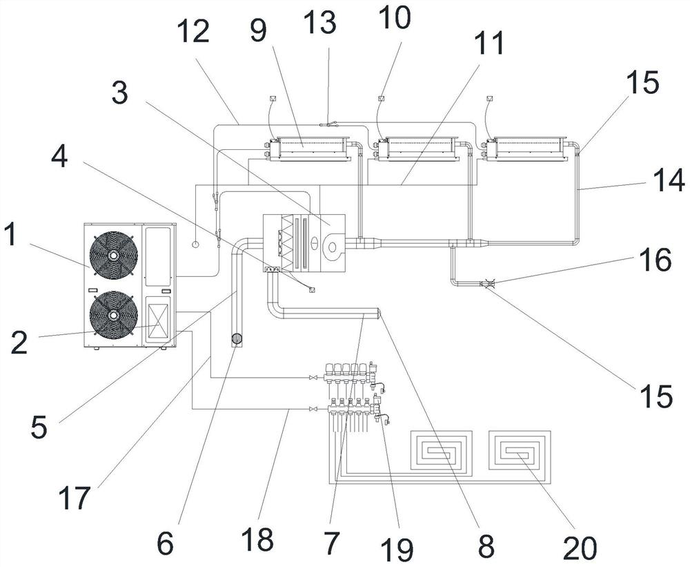 Multi-connected chilled beam air conditioning system with variable refrigerant flow