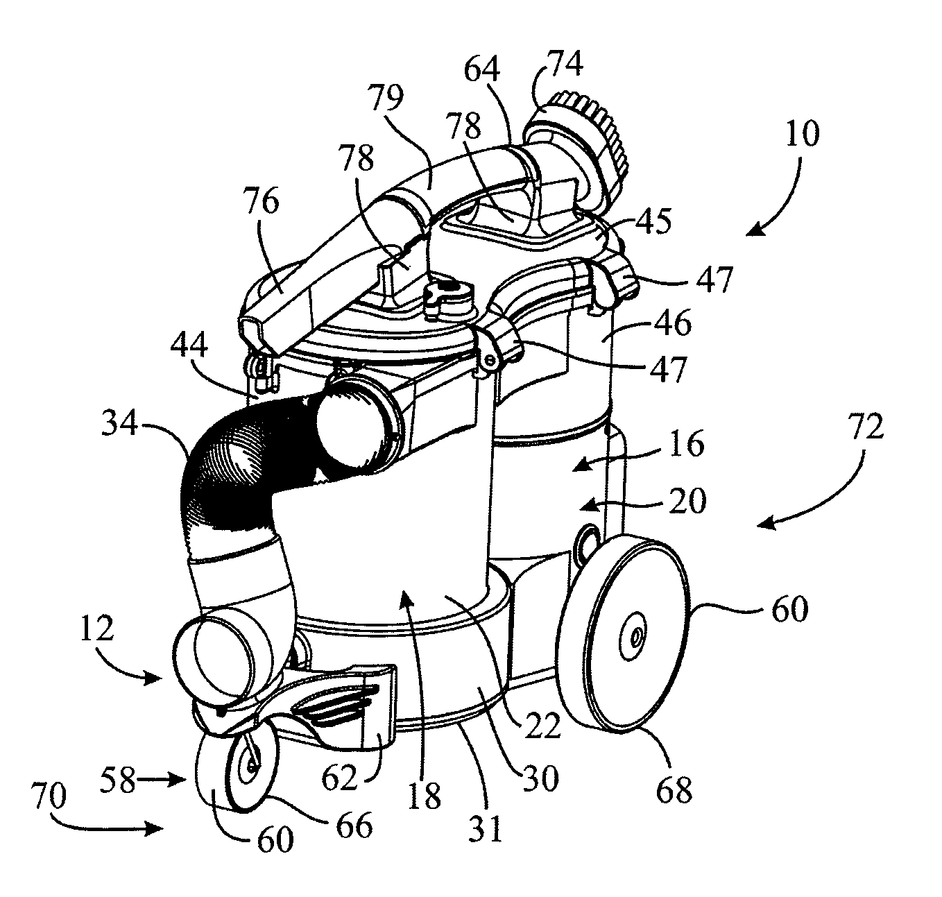 Vacuum cleaner with wheeled base