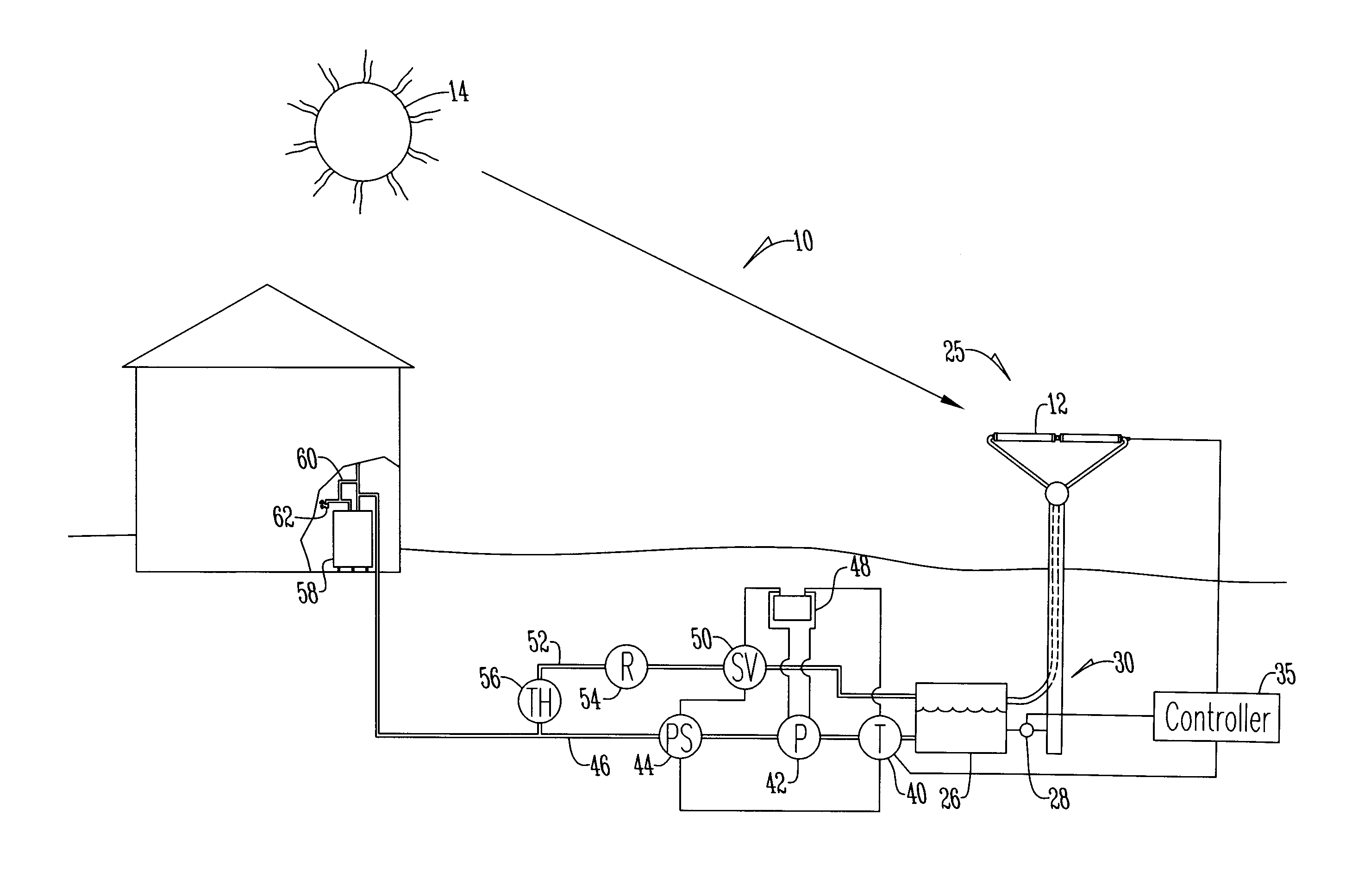 Solar heating system for a hot water heater