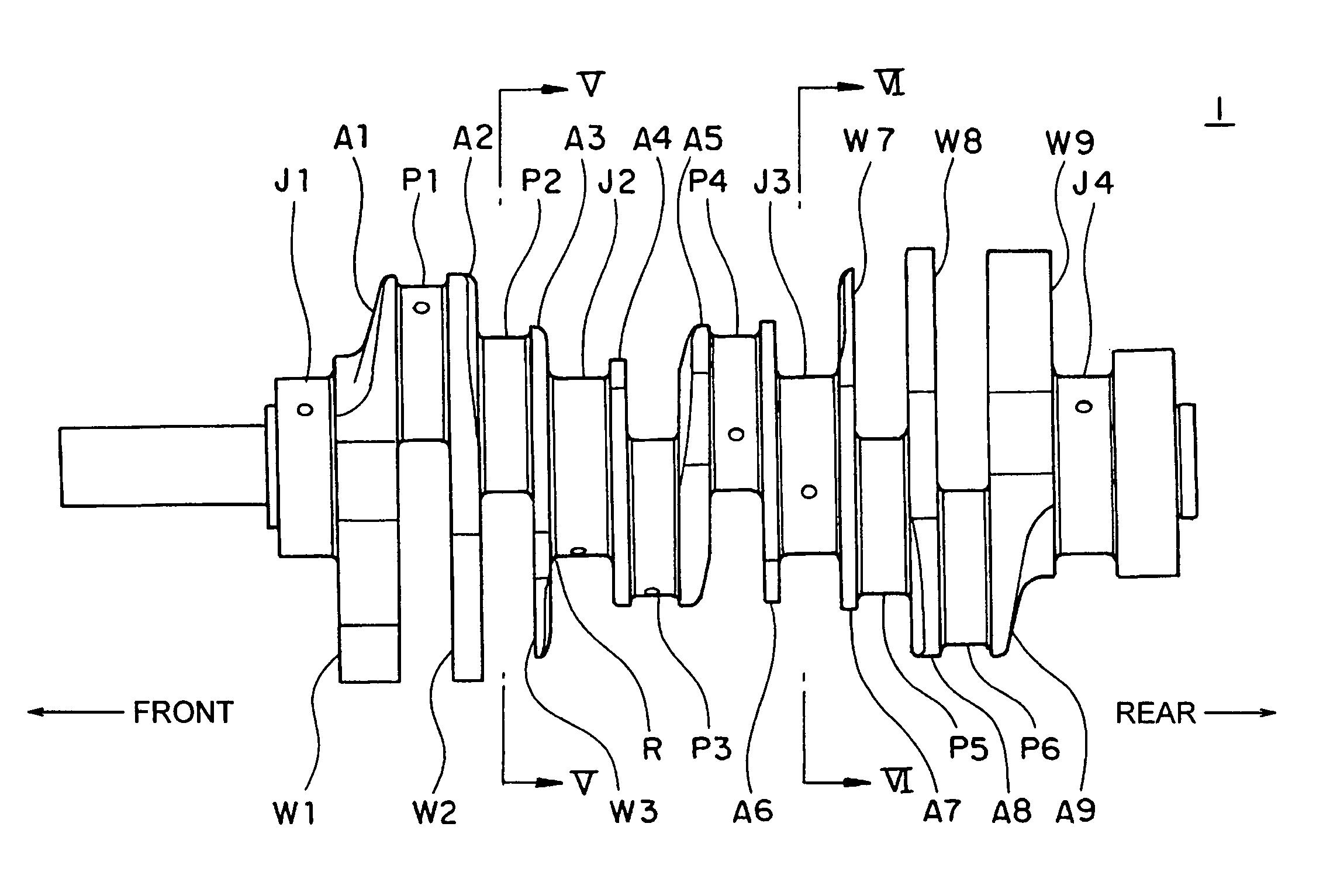 Crankshaft for V-type six-cylinder engine