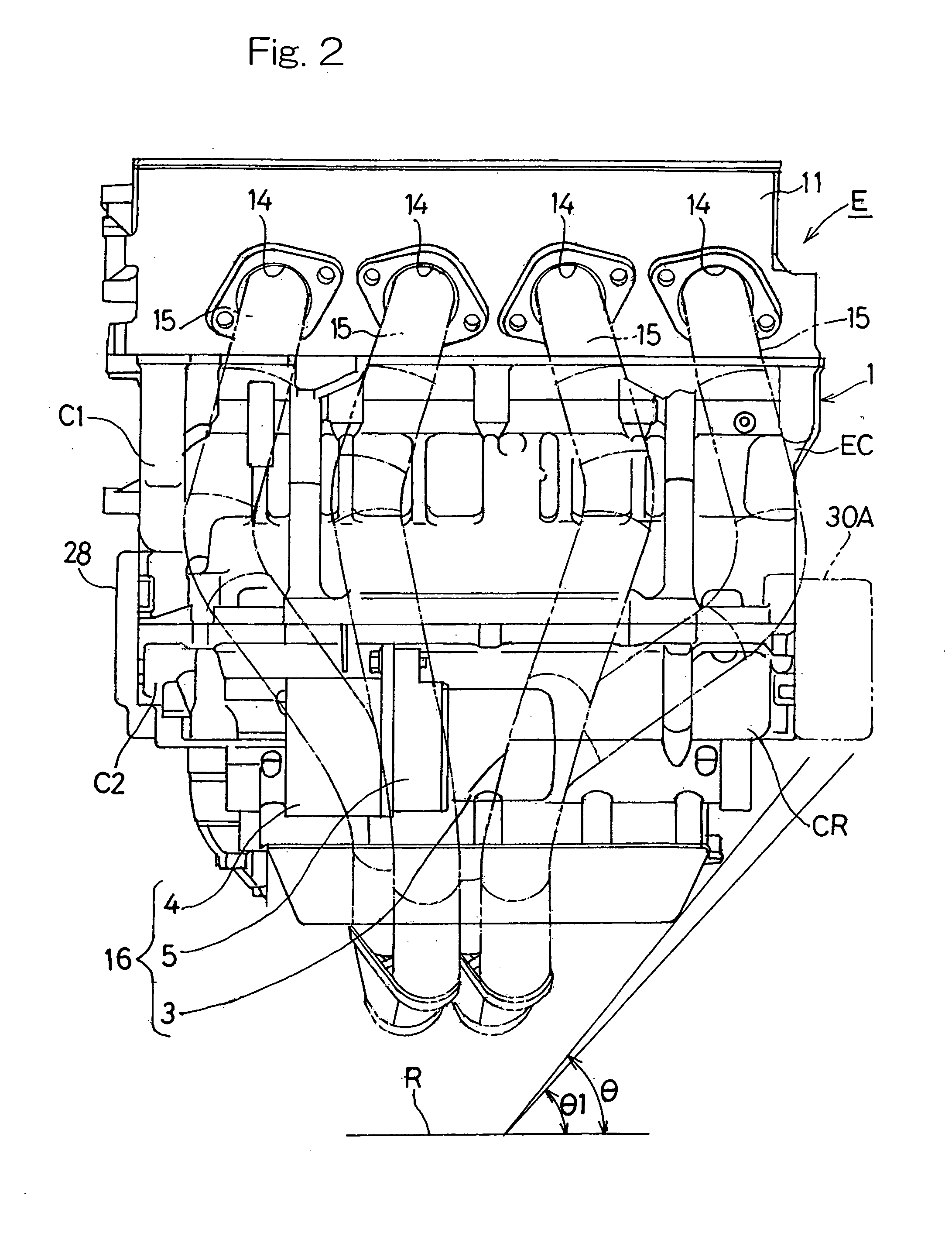 In-line multicylinder combustion engine