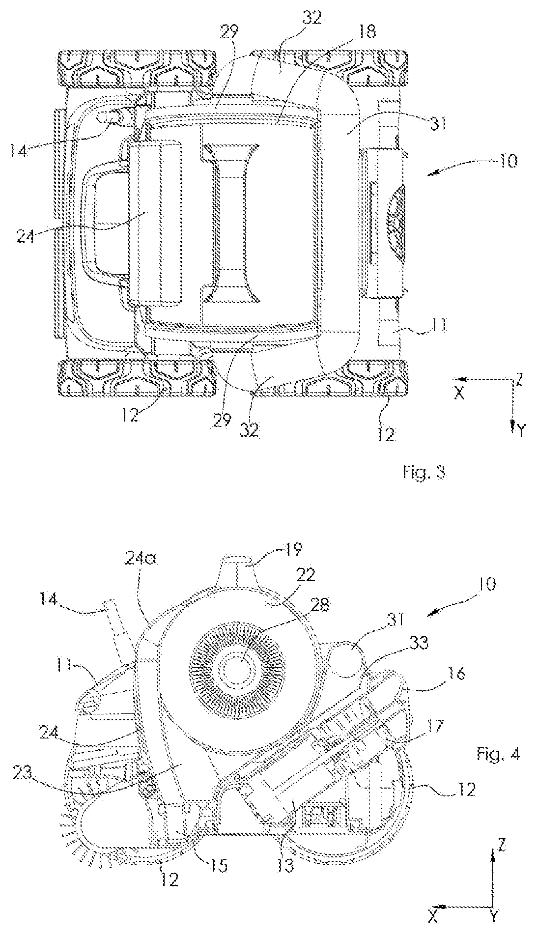 Swimming pool cleaning apparatus having a debris separation device operating by centrifugal spinning and filtration