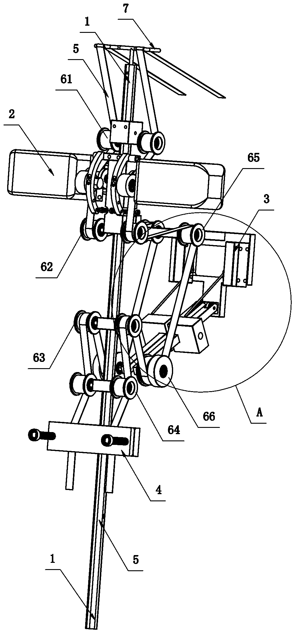 A constant tension cloth belt guiding device on a square tooth rice discharge machine