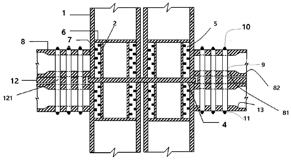 Connection structure for beam column nodes of module-assembly-type building