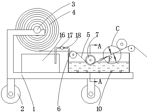 Adhesive immersed waterproof roll laying device