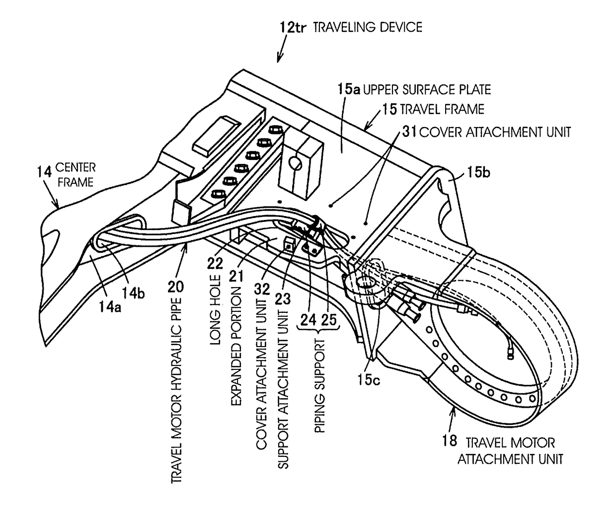 Traveling device and working machine