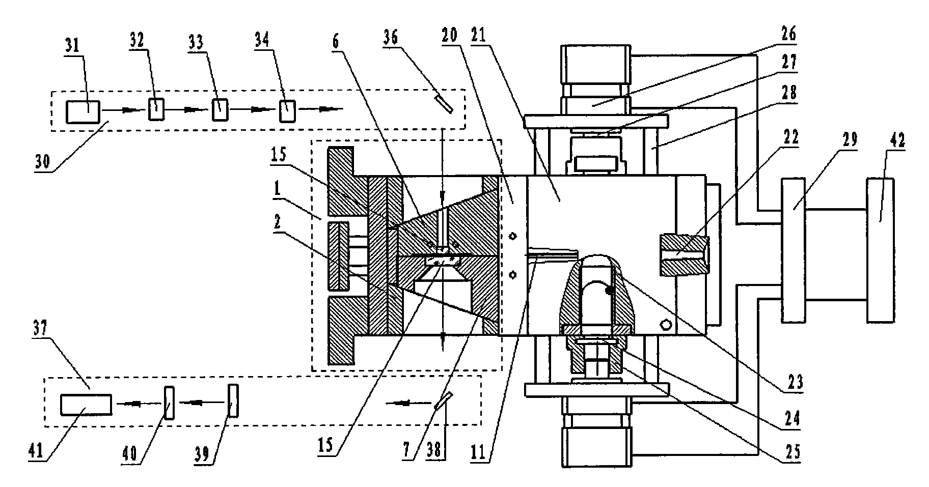 Outfield shape control forming device for laser online detection of the change of the polymer condensation state