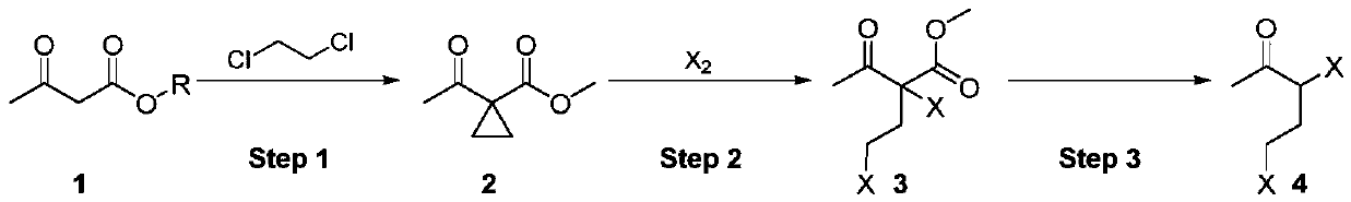 Synthesis method of 3,5-dihalogenated-2-pentanone