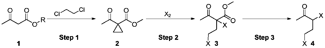 Synthesis method of 3,5-dihalogenated-2-pentanone